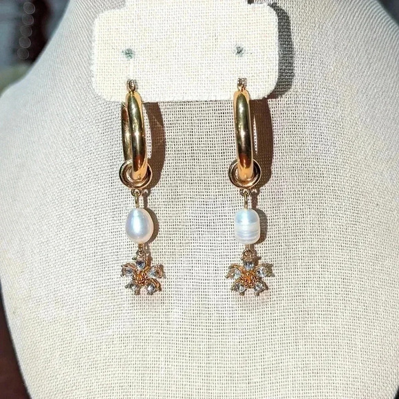 Ellie Vail Natural Pearl Cubic Zirconia Hoops - Picture 2 of 3